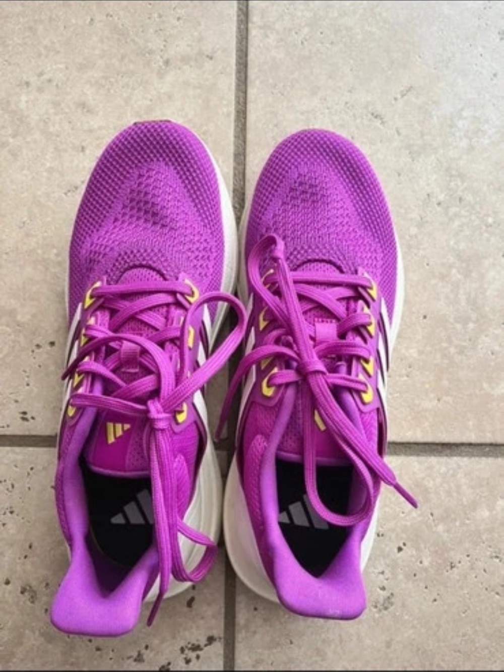 adidas Kids Purple Lace-Up Sneakers with Yellow Accents